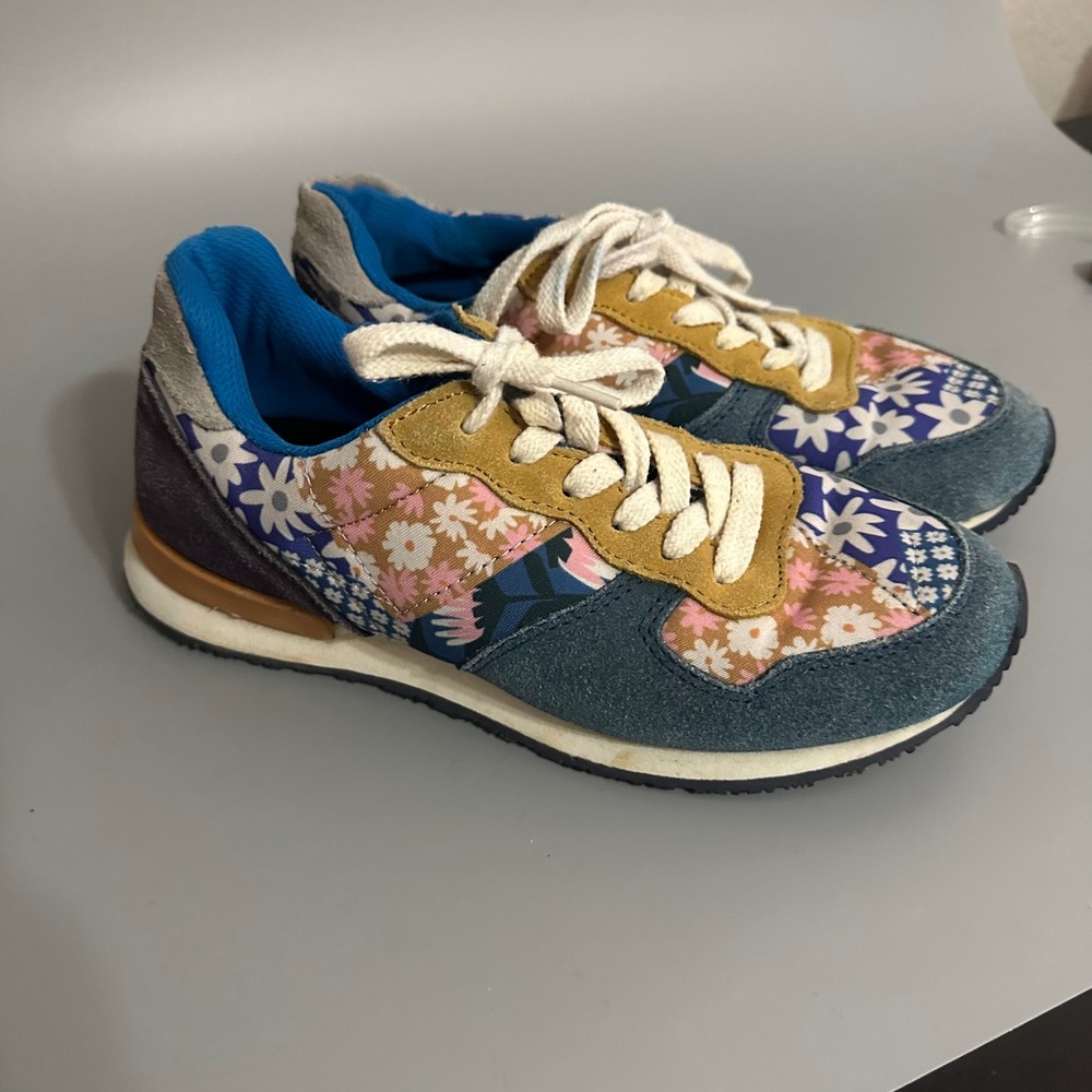 Indiska Patchwork Floral Suede Sneakers Blue Mustard Purple Boho Shoes Womens 8